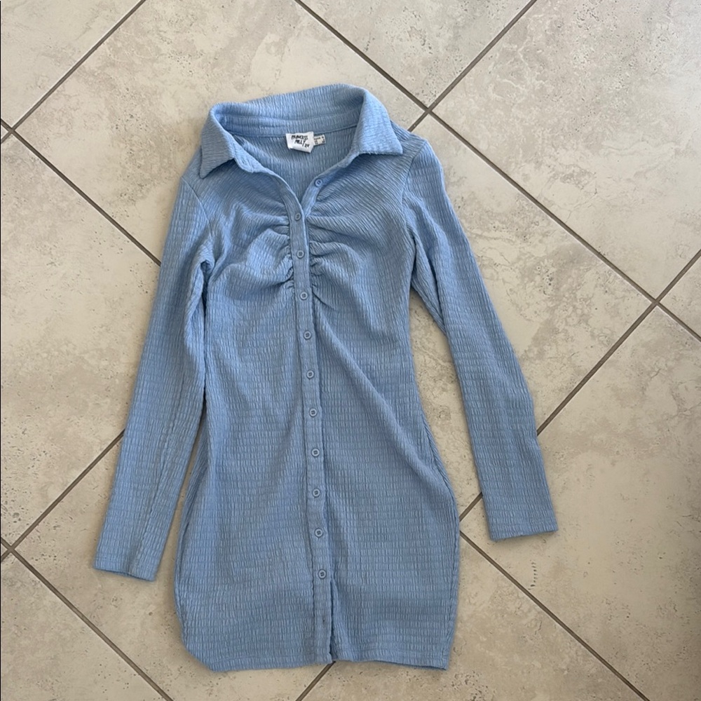 Stylish Blue Button-Up Dress